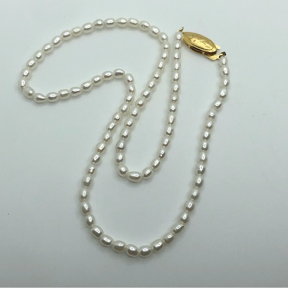 Vintage Jewelry - VTG Biwa Pearl Freshwater Rice Pearl Necklace Gold Tone Clasp 16”